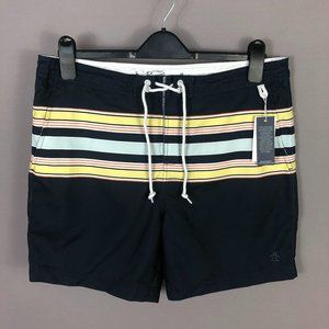 Original Penguin Navy Stripe Swim Trunk Shorts Size 33W